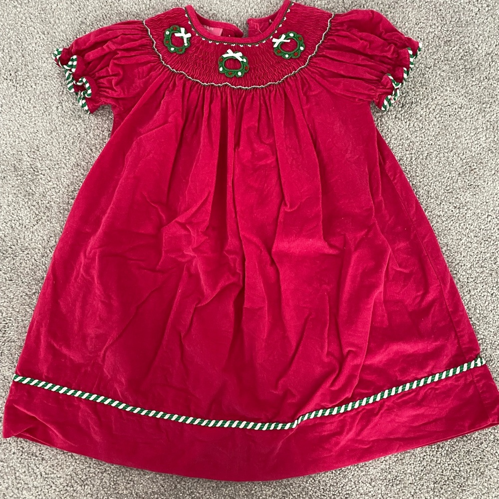ADORABLE magenta smocked corduroy Christmas dress
